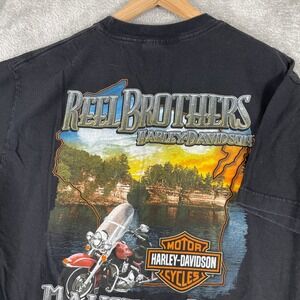 Harley Davidson Shirt Mens Large Black Reel Brothers Pocket Tee Biker Y2K